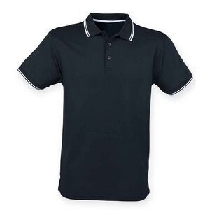 Henbury Mens CoolPlus Tipped Polo Shirt / Navy/White